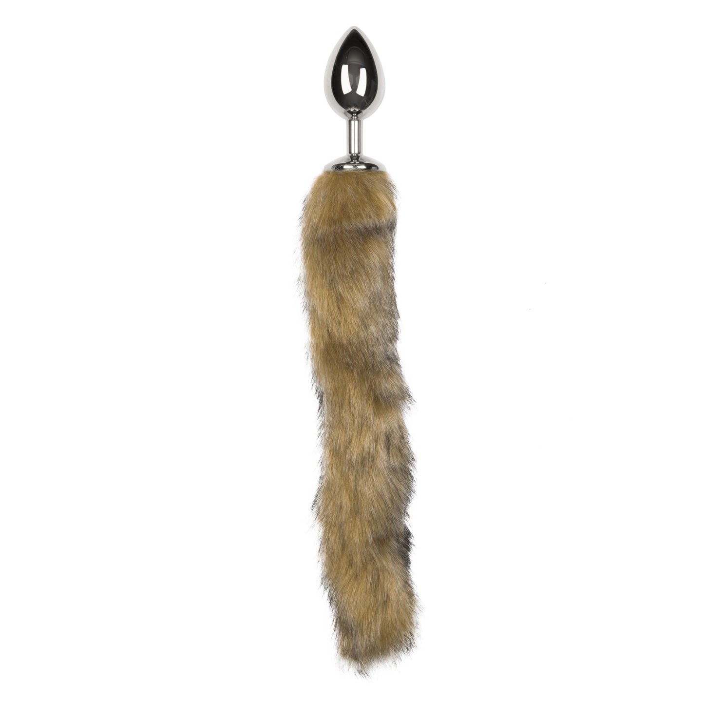 Medium zilverkleurige buttplug met gestreepte vossenstaart
