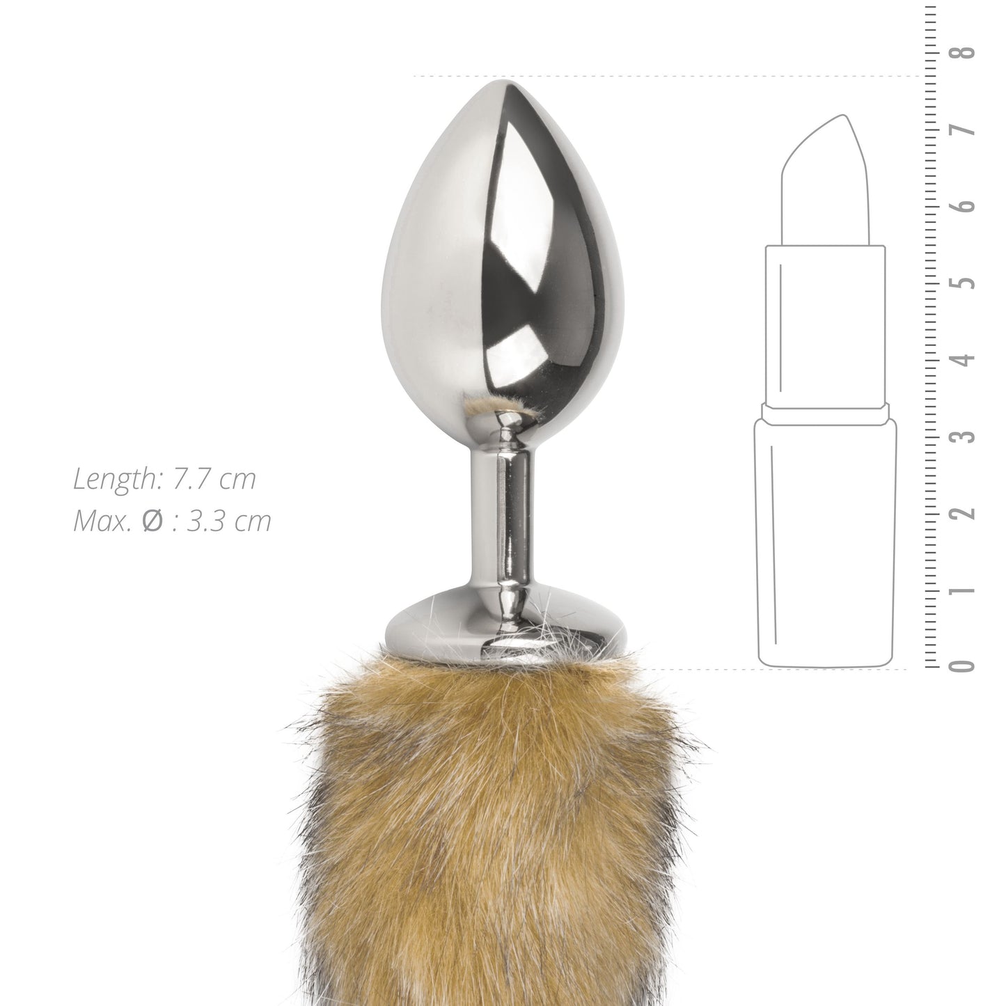 Medium zilverkleurige buttplug met gestreepte vossenstaart