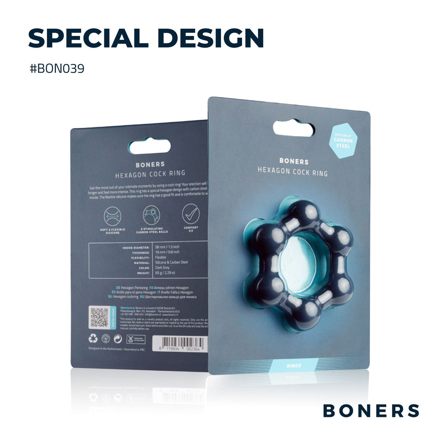Boners Hexagon Cockring Met Stalen Kogels