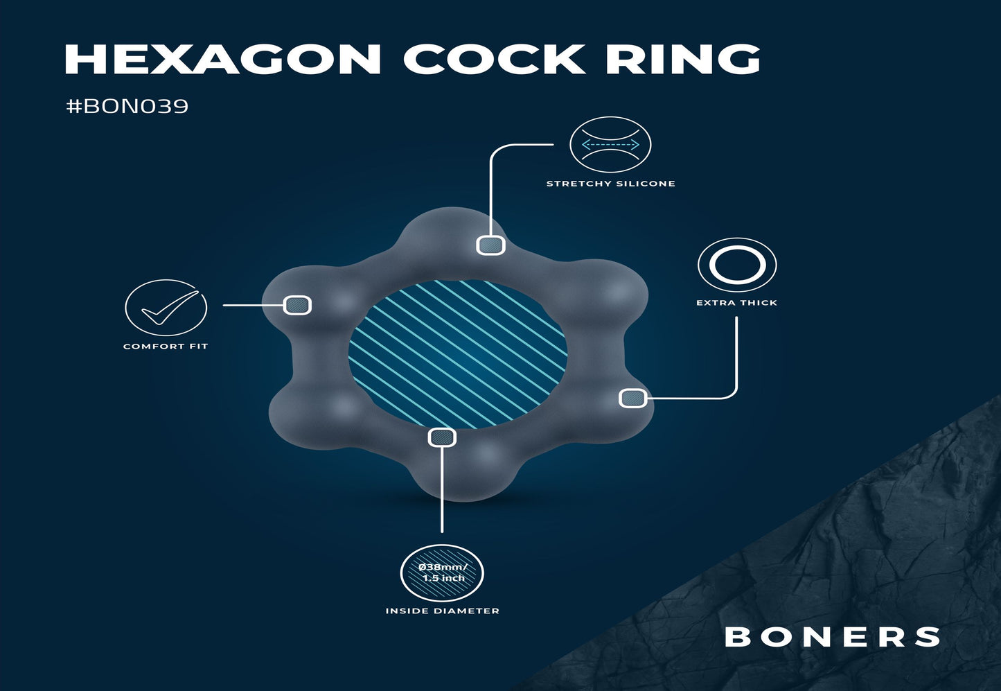Boners Hexagon Cockring Met Stalen Kogels