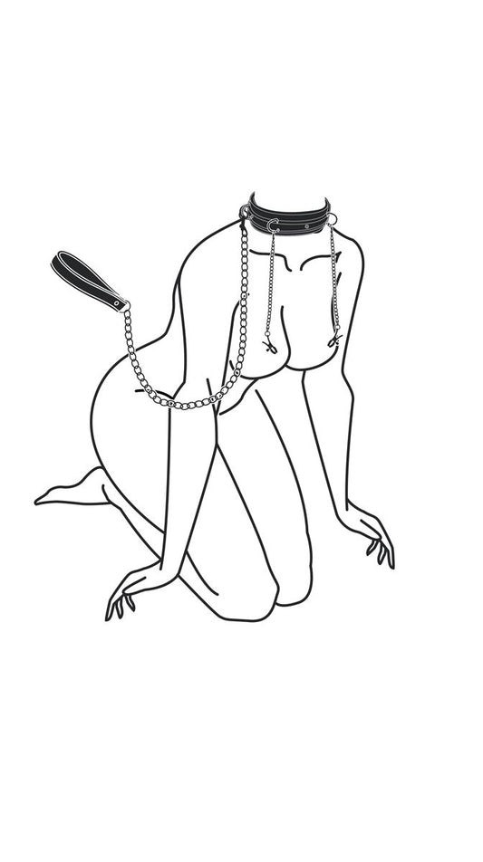 Kunstleren halsband met tepelklemmen