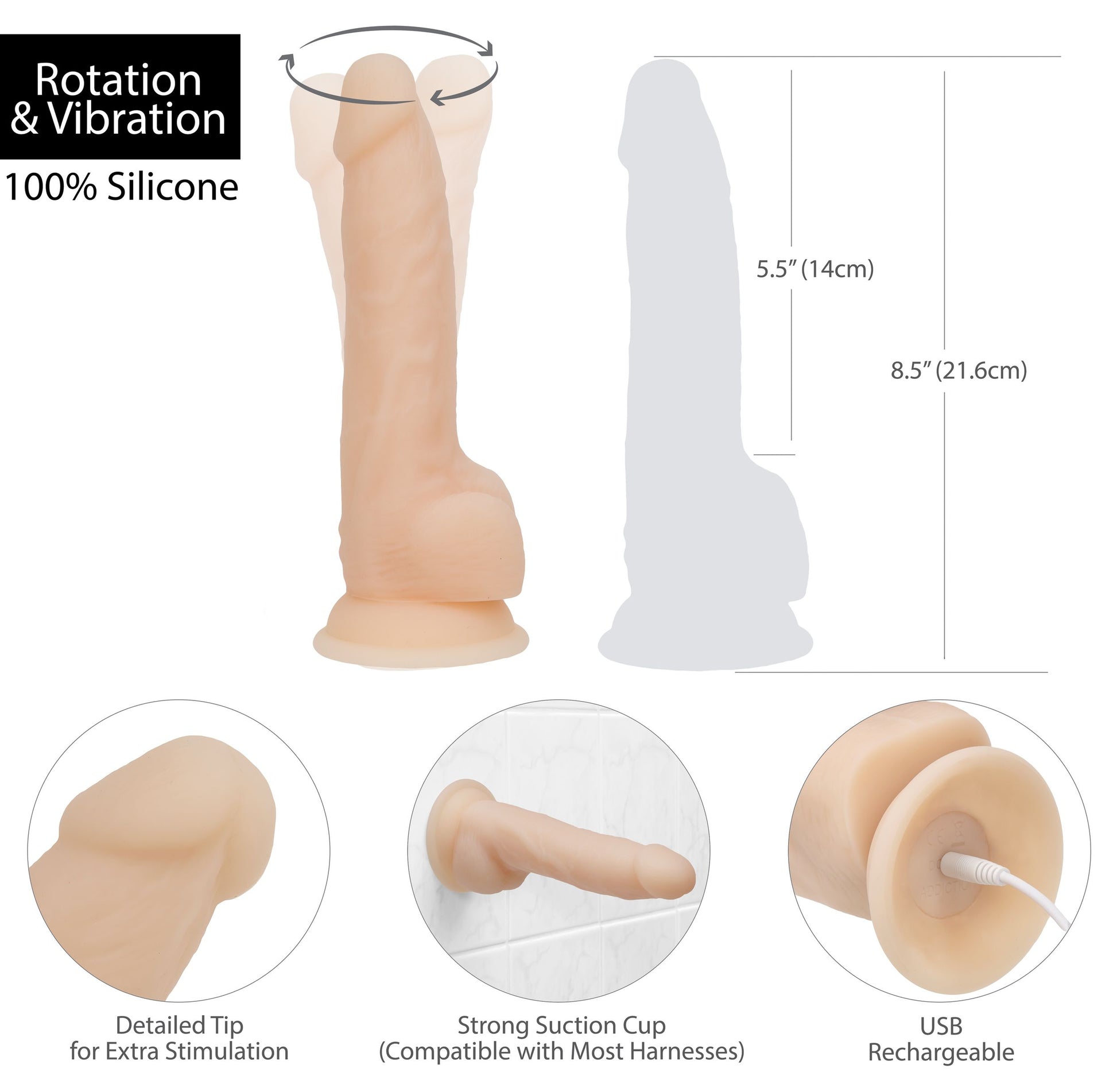 Naked Addiction - Realistische Vibrerende En Roterende Dildo - 20 cm