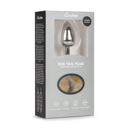 Medium zilverkleurige buttplug met gestreepte vossenstaart