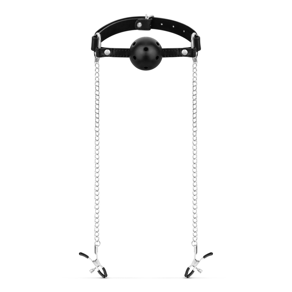 Bedroom Fantasies - Ball Gag met Tepelklemmen - Zwart
