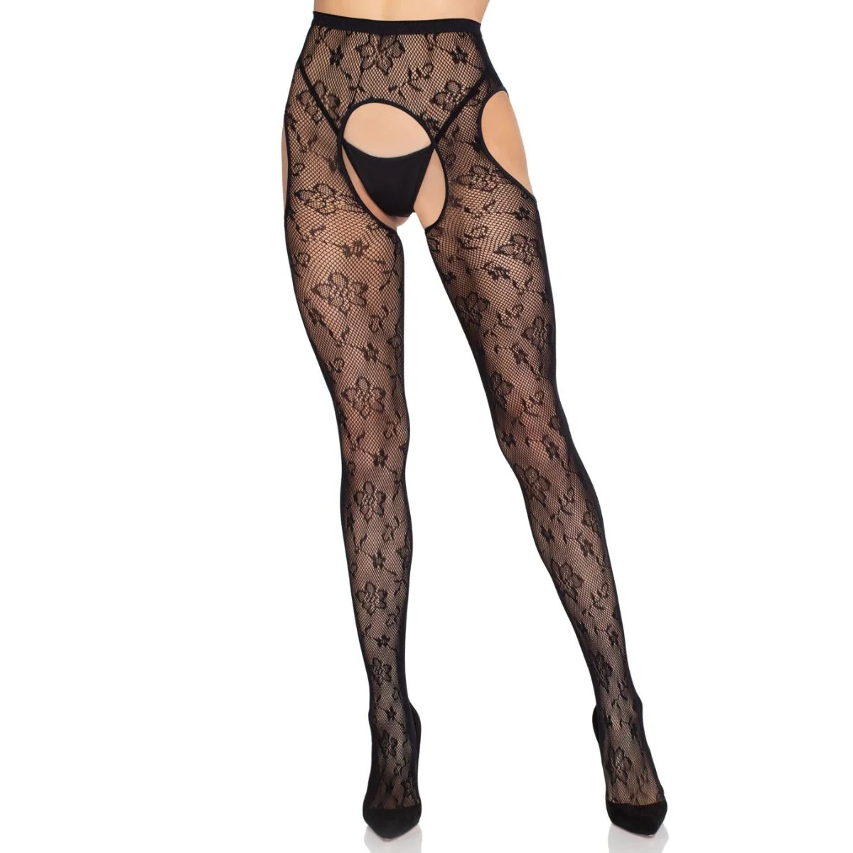 Leg Avenue - Bloom Net Suspender Tights - Zwart