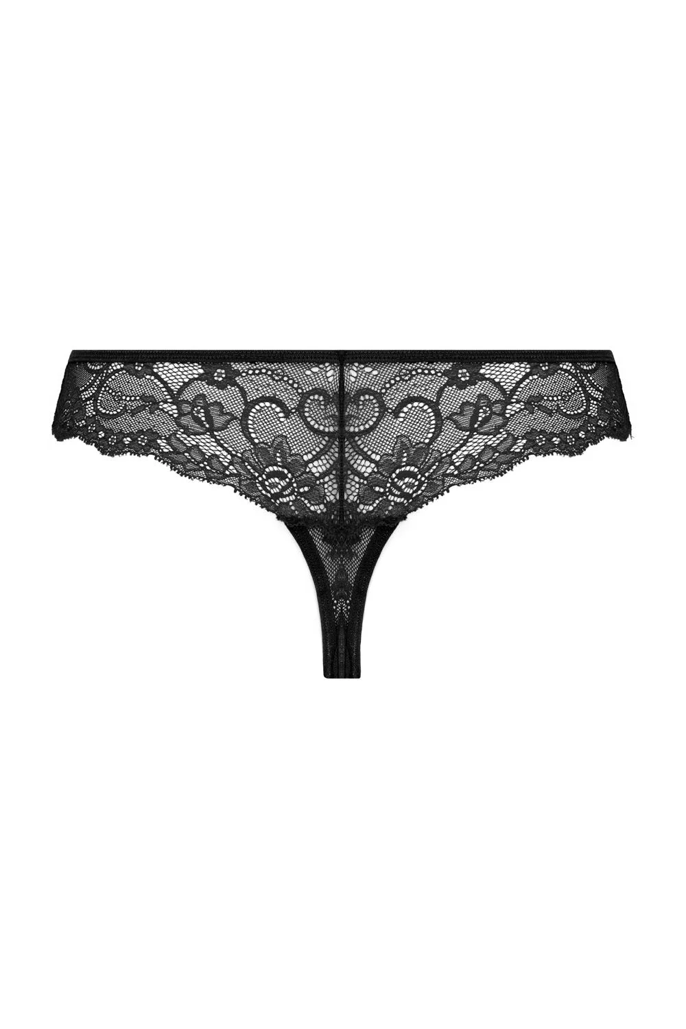 Christine - Kanten String Met Open Kruisje Marzia - Zwart