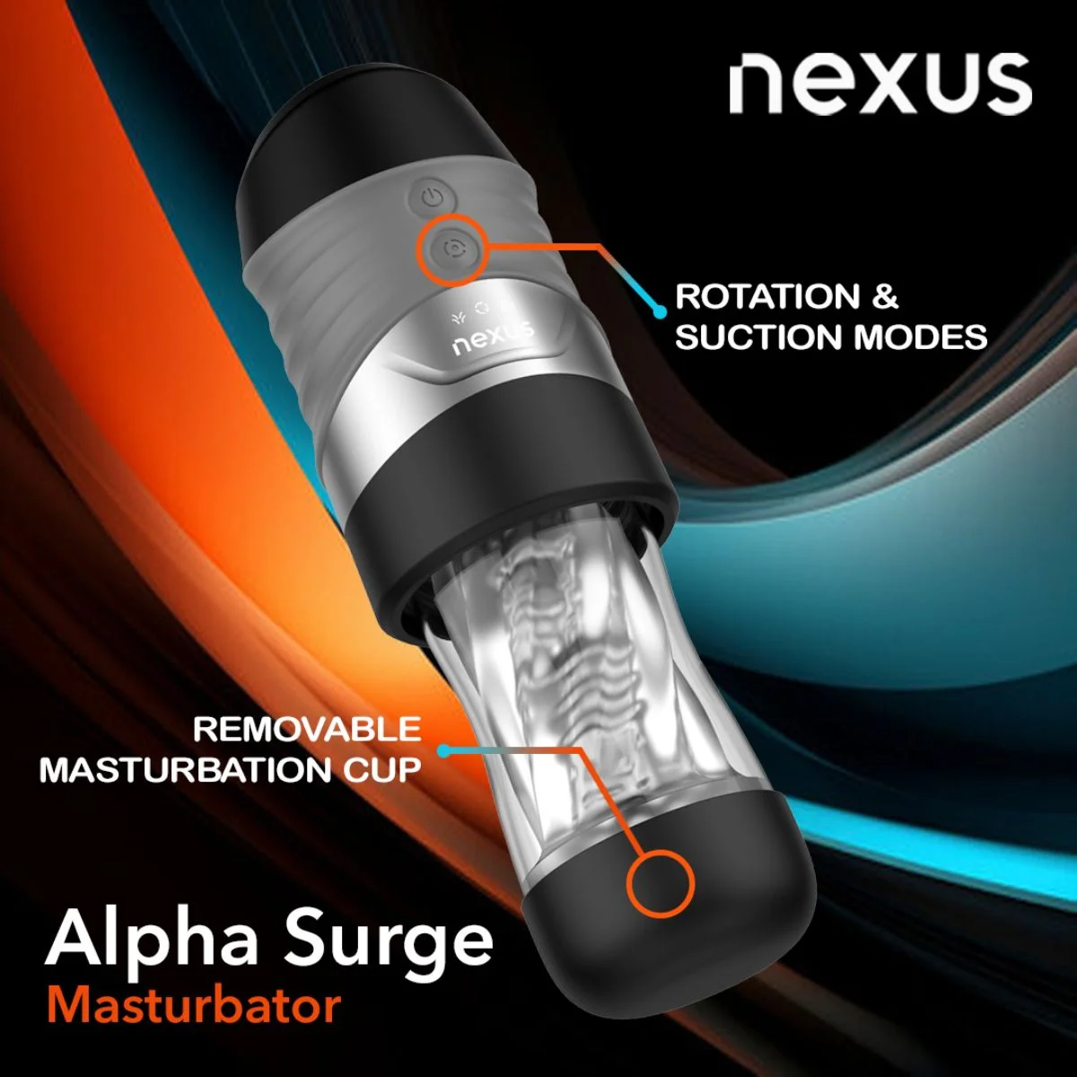 Nexus – Alpha Surge Masturbator met Rotatie & Zuigfunctie – Zwart