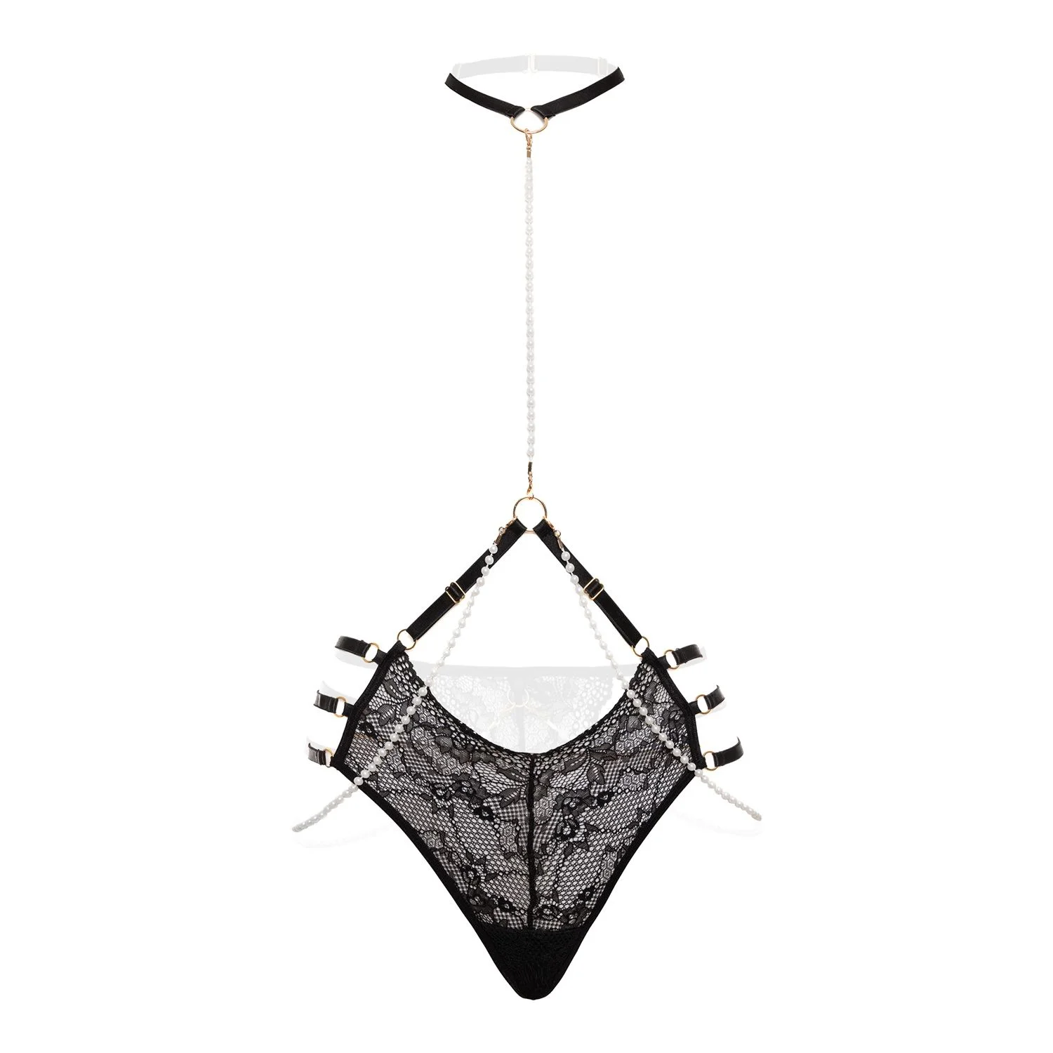 Christine - Luxe, kanten Parelstring Mea - Zwart
