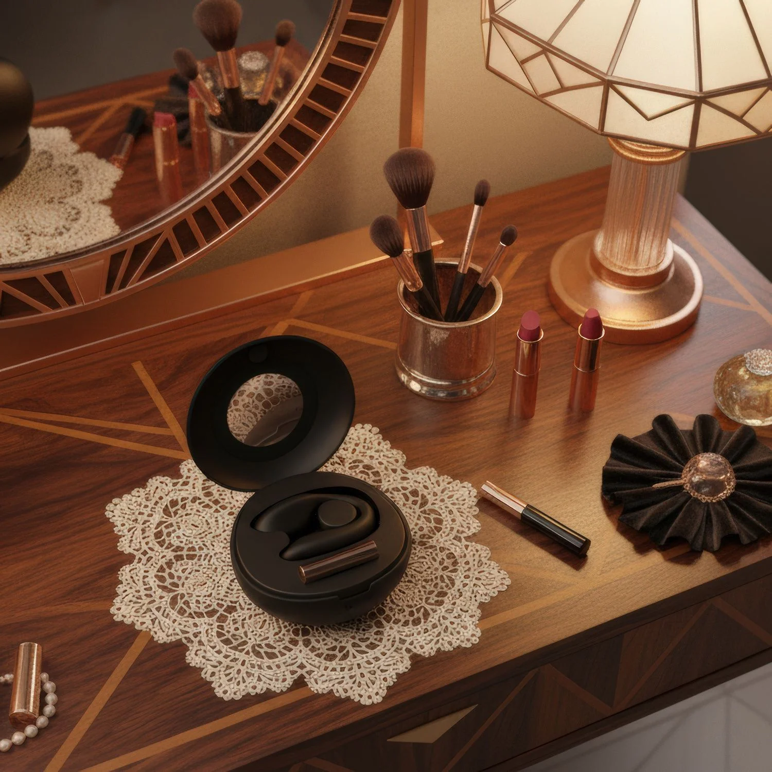 Rosy Gold – C-Shape Vibrator met Luxe Oplaadcase – Zwart