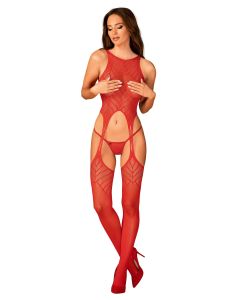 Mesh Catsuit Met Jarretel Design - Rood