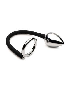 XR Brands - Tug + Plug Cock & Ball Ring met Anaalplug - Zwart&Zilver