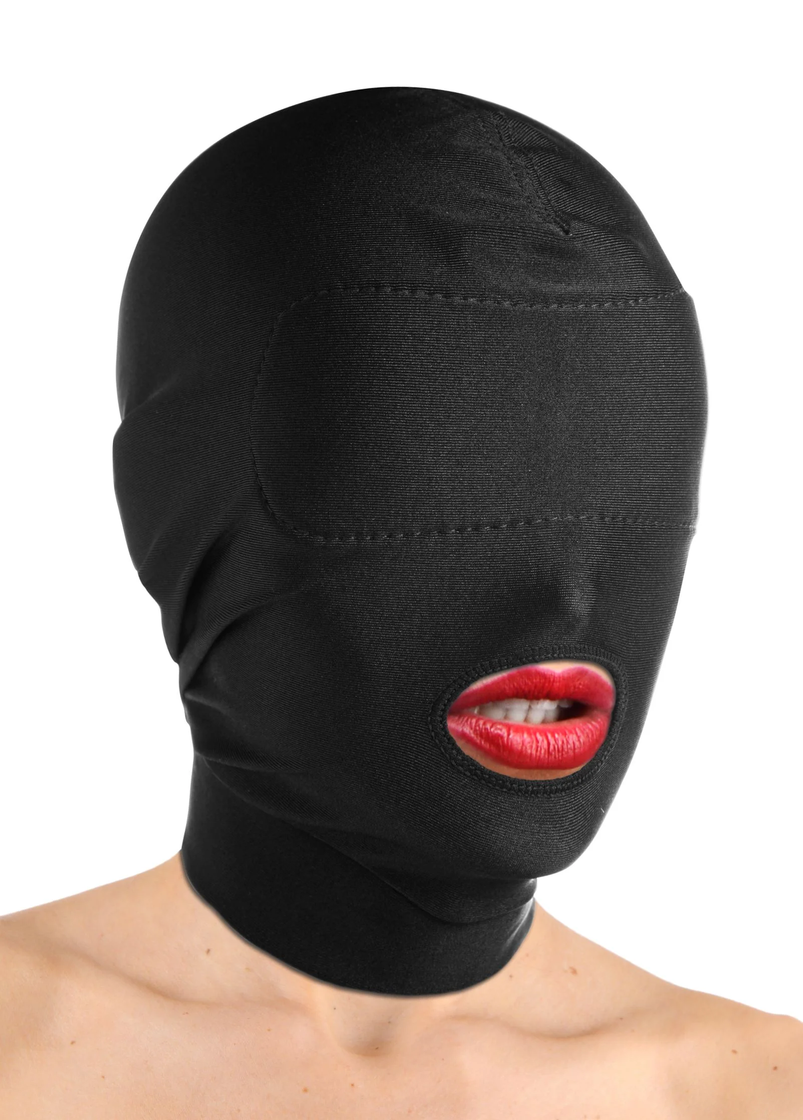 XR Brands - Open Mond Masker Met Gewatteerd Oogmasker - Zwart