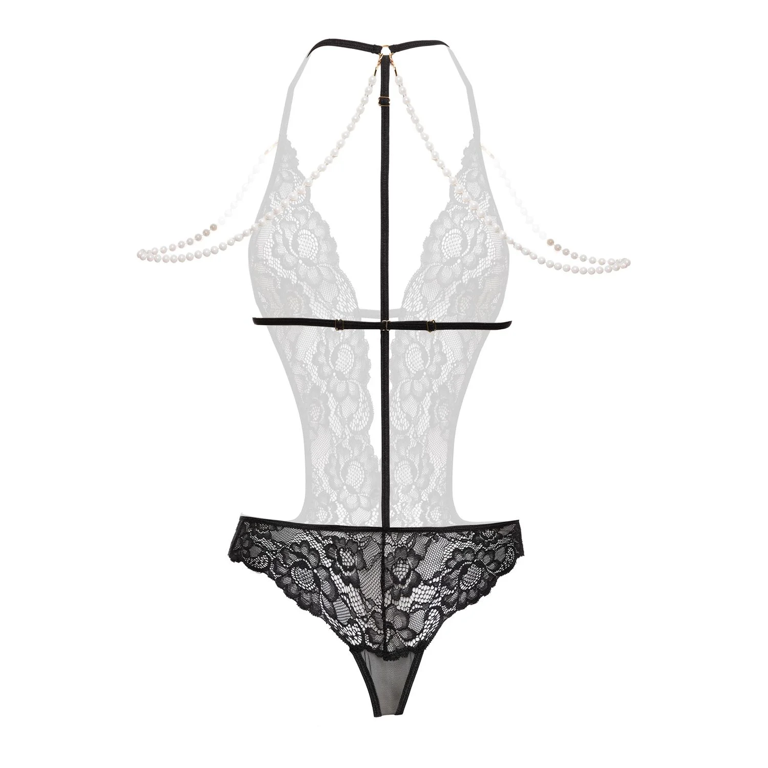 Christine - Openkruis Body met Parels Mea - Zwart